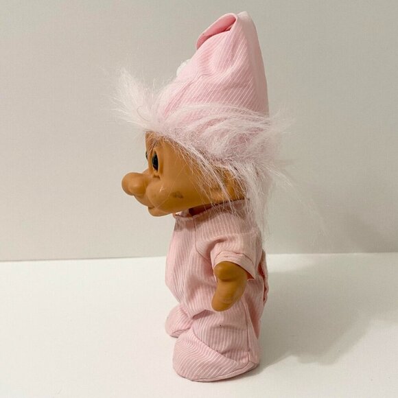 Vtg Russ Bedtime Sleepy Troll Doll Pajamas Pink Stripe Nightcap 8 Inch Tall - Picture 5 of 16